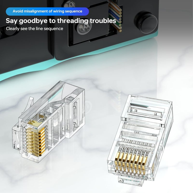 Cncob RJ45 Pass Through EZ Connector, Cat5e Connector, RJ45 Ends with Gold Plated, Ethernet Connectors UTP Network Plug for Standard Cable (100pcs) - Image 3